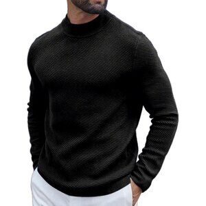 Coofandy Men Black Mock Turtleneck Knitted Half Neck Pullover Sweaters